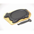 Cow Shaped Cast Iron Sizzer Pan With Wooden Tray